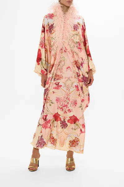 CAMILLA DRAPED BACK LAYER WITH FEATHER COLLAR BLOSSOMS AND BRUSHSTROKES
