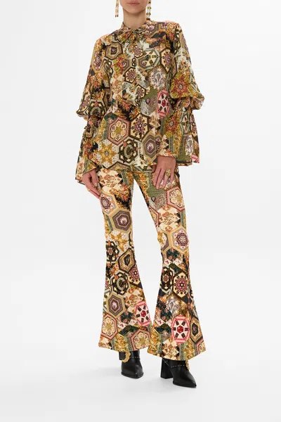 CAMILLA ELASTIC SLEEVE TIE FRONT BLOUSE STITCHED IN TIME