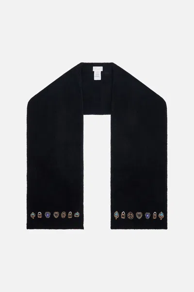 CAMILLA EMBELLISHED KNIT SCARF SOLID BLACK