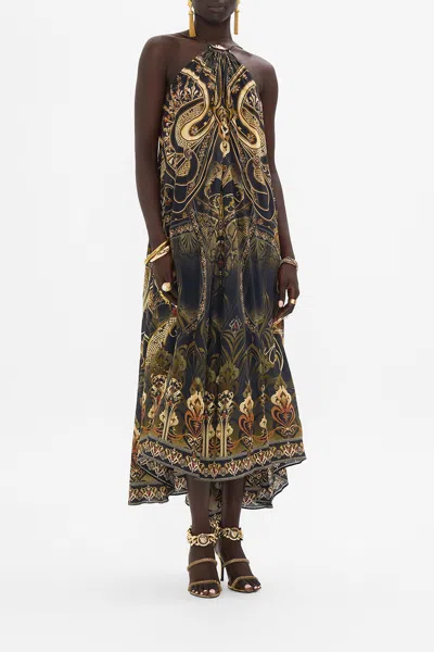 CAMILLA GATHER NECK HARDWARE MAXI DRESS NOUVEAU NOIR