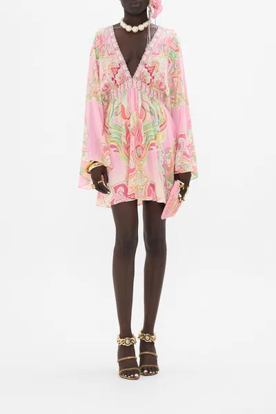 CAMILLA GATHERED KIMONO MINI DRESS TEA WITH TUSCHINSKI