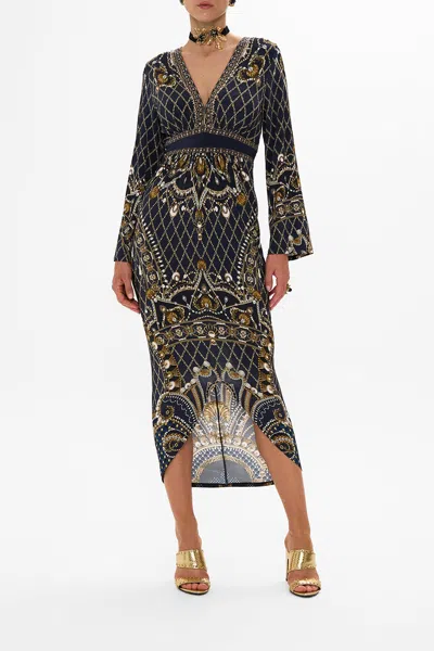 CAMILLA GATHERED V NECK JERSEY DRESS DANCE WITH THE DUKE