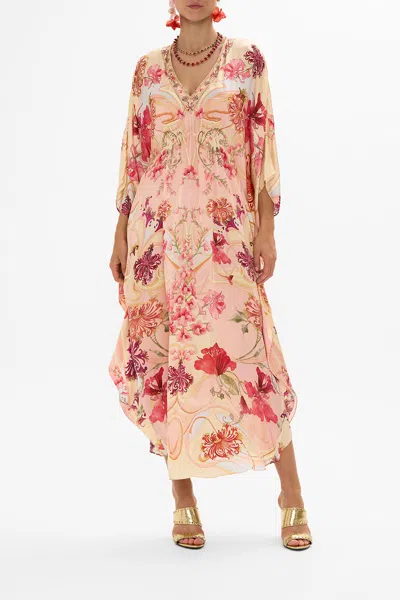 CAMILLA GATHERED WAIST KAFTAN BLOSSOMS AND BRUSHSTROKES
