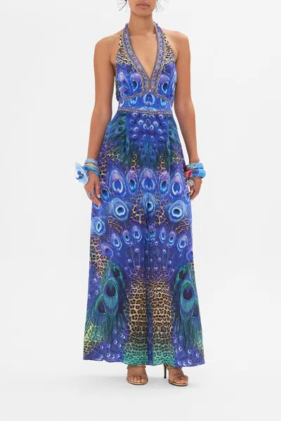 CAMILLA HALTERNECK JUMPSUIT WITH TIE NECK PEACOCK ROCK