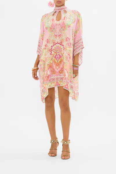 CAMILLA HIGH NECK CUT OUT DETAIL SHORT KAFTAN TEA WITH TUSCHINSKI