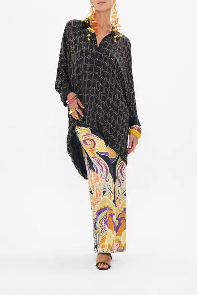 CAMILLA HOTFIX BUTTON UP TOP WITH DRAPED BACK FILM DIVA