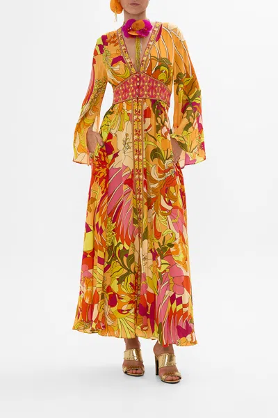CAMILLA KIMONO SLEEVE DRESS WITH SHIRRING DETAIL THE FLOWER CHILD SOCIETY