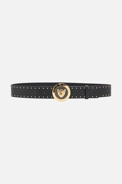 CAMILLA LEOPARD BUTTON BELT SOLID BLACK
