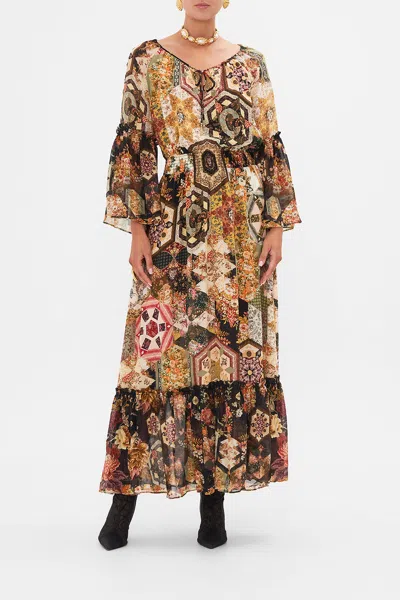 CAMILLA LONG DRESS WITH GATHERED BELL SLEEVE STITCHED IN TIME