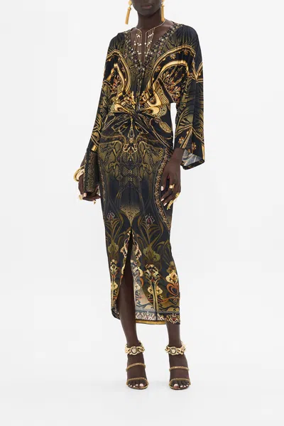 CAMILLA LONG SPLIT FRONT TWIST DRESS NOUVEAU NOIR