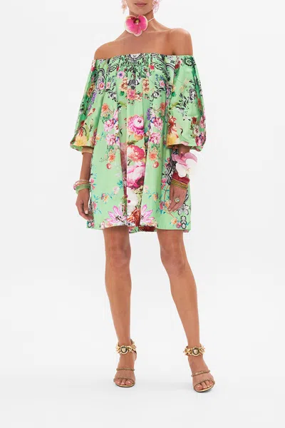 CAMILLA OFF SHOULDER PUFF DRESS PORCELAIN DREAM