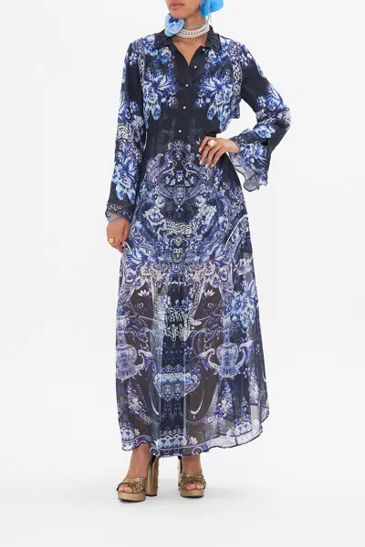 CAMILLA PRINTED TRENCH WITH CUTWORK LACE COLLAR DELFT DYNASTY