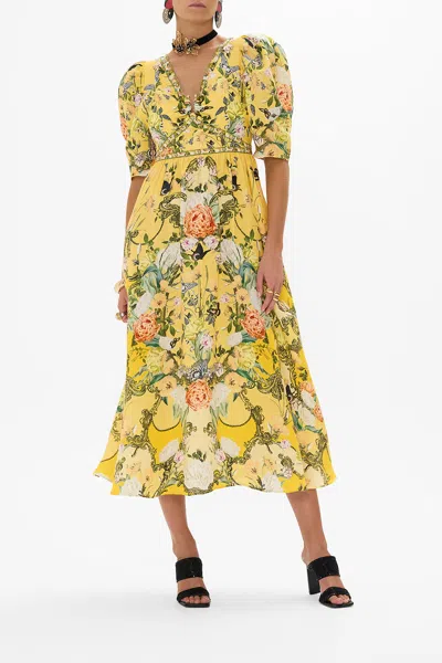 CAMILLA PUFF SLEEVE LONG DRESS WITH HARDWARE PATHS OF GOLD