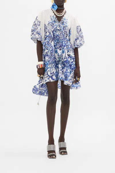 CAMILLA PUFF SLEEVE SHORT DRESS WITH BRODERIE DETAIL GLAZE AND GRAZE