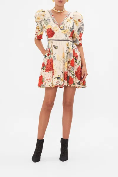 CAMILLA PUFF SLEEVE SHORT DRESS WITH HARDWARE ETCHED INTO ETERNITY