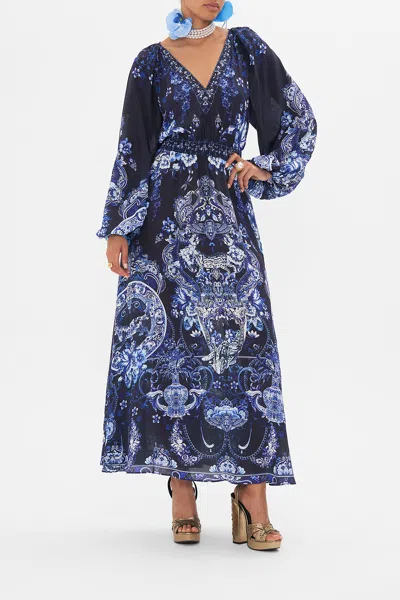 CAMILLA RAGLAN SHIRRED WAIST DRESS DELFT DYNASTY
