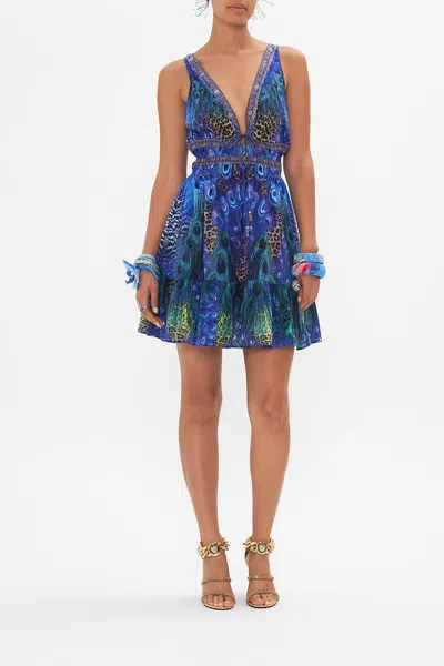 CAMILLA SHIRRED WAIST DETAIL MINI DRESS PEACOCK ROCK