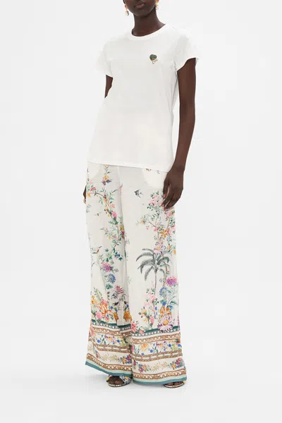 CAMILLA SLIM FIT ROUND NECK T-SHIRT - EMBROIDERED PLUMES AND PARTERRES