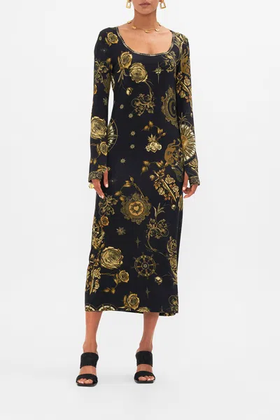 CAMILLA SQUARE NECK MIDI JERSEY RIB DRESS SO SAYS THE ORACLE