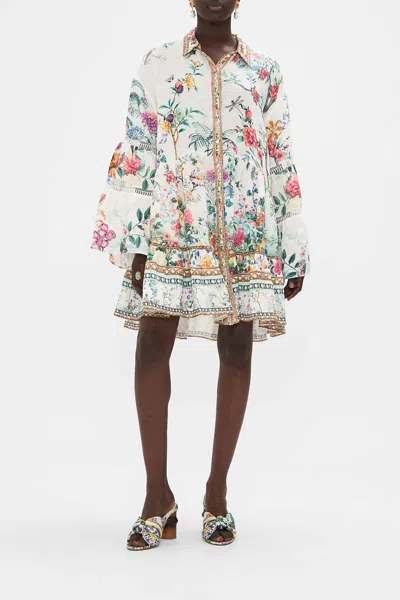 CAMILLA TIERED DRESS WITH LACE TRIM AT YOKE PLUMES AND PARTERRES