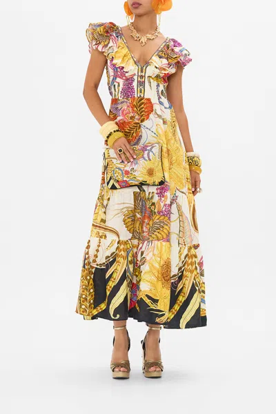 CAMILLA TIERED DRESS WITH NECK FRILL SUNFLOWERS ON MY MIND