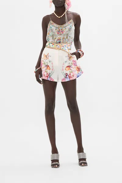CAMILLA TUCK FRONT SHORT WITH BELT PLUMES AND PARTERRES