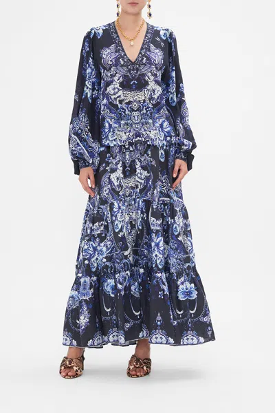 CAMILLA V-NECK BLOUSON SLEEVE BLOUSE DELFT DYNASTY