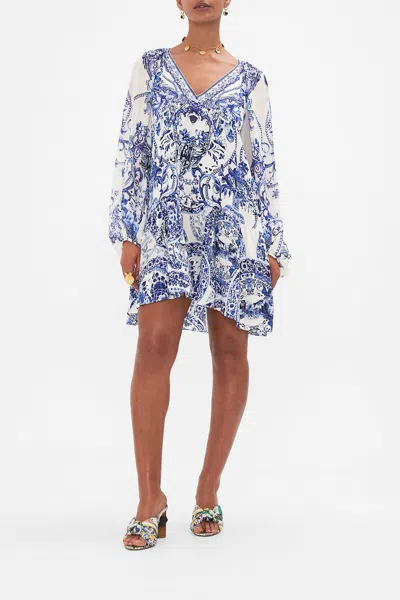 CAMILLA V NECK DRESS WITH BLOUSON SLEEVE GLAZE AND GRAZE