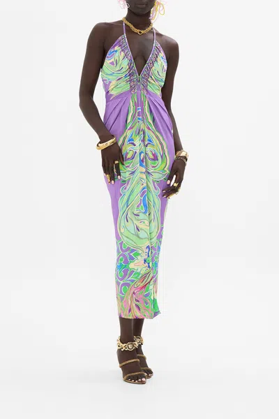 CAMILLA V NECK GATHERED JERSEY DRESS AMSTERDAM JEWEL