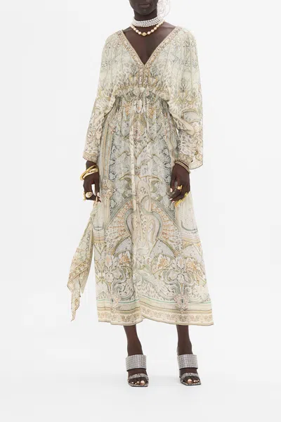 CAMILLA V NECK LONG DRESS WITH SHIRRING IVORY TOWER TALES