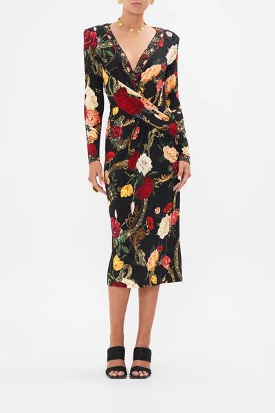 CAMILLA V-NECK MIDI CROSS FRONT DRESS MAGIC IN THE MANUSCRIPTS