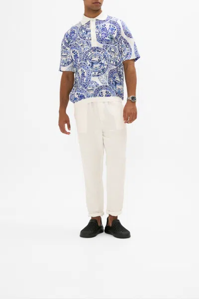 CAMILLA WOVEN SHORT SLEEVE POLO SHIRT GLAZE AND GRAZE