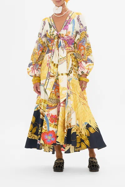 CAMILLA WRAP TIE DRESS WITH BLOUSON SLEEVE SUNFLOWERS ON MY MIND