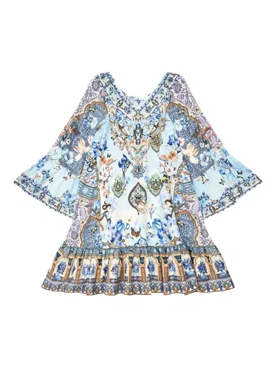 CAMILLA FLORAL-PRINTED BELL-SLEEVED DRESS