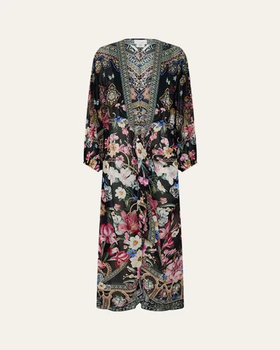 CAMILLA MIDNIGHT IN MONSERRATE TIE-FRONT BLOUSON SLEEVE LAYER