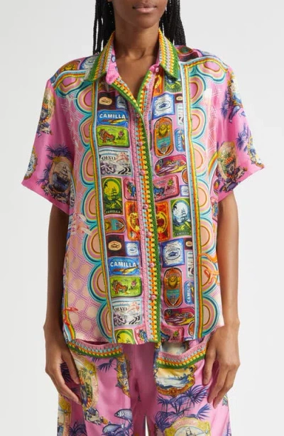 CAMILLA CAMILLA SALTY SPLENDOR CRYSTAL EMBELLISHED SILK SHIRT