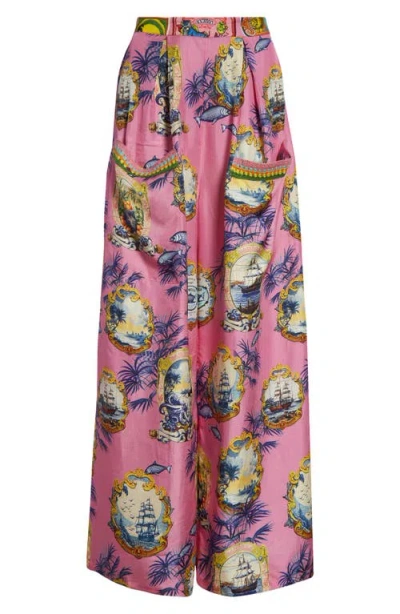 CAMILLA CAMILLA SALTY SPLENDOR WIDE LEG SILK PANTS