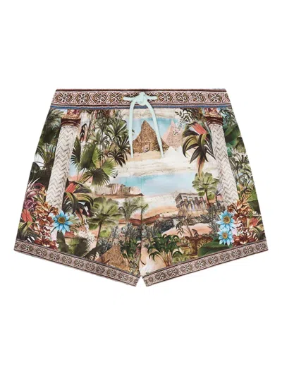 CAMILLA TROPICAL LANDSCAPE-PRINT SHORTS