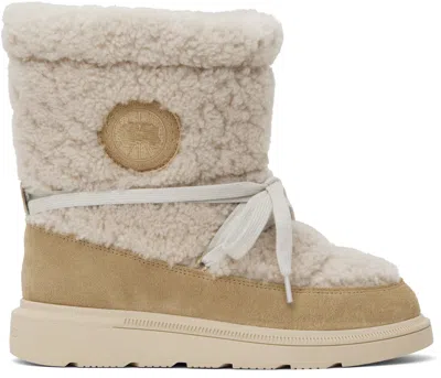 CANADA GOOSE BEIGE DEMMA SHEARLING PUFFER BOOTS