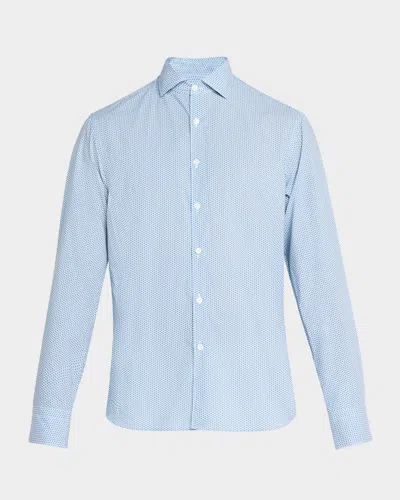 CANALI MEN'S COTTON AND LYOCELL MICRO-GEOMETRIC SPORT SHIRT