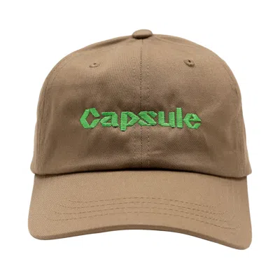CAPSULE CAPSULE CLASSIC LOGO BASEBALL HAT 'KHAKI/NEON GREEN'