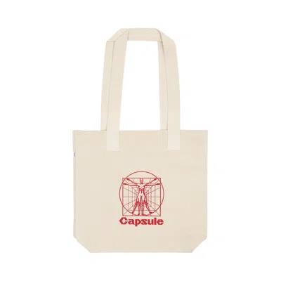 CAPSULE CAPSULE VITRUVIAN ICON TOTE BAG 'NATURAL WHITE/PLAZA RED'