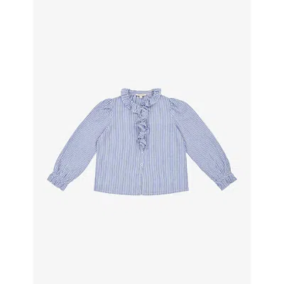 CARAMEL BLUE STRIPE CAULIFLOWER STRIPE COTTON BLOUSE 3-