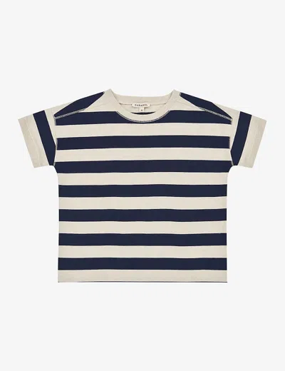 CARAMEL NAVY CREAM STRIPE DREGEA STRIPE COTTON T-SHIRT 3-12