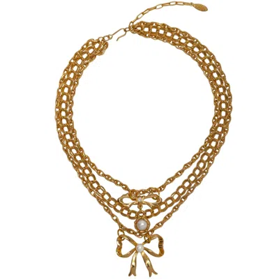 CARAMEL VINTAGE JEWELLERY WOMEN'S VINTAGE GOLD PLATED PEARL BOW NECKLACE