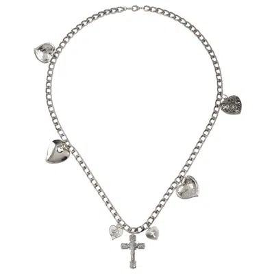 CARAMEL VINTAGE JEWELLERY WOMEN'S VINTAGE SILVER PLATED CROSS AMOUR NECKLACE