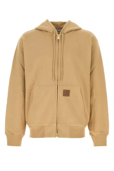 CARHARTT BEIGE COTTON BLEND HOODED ELDON SWEAT JACKET