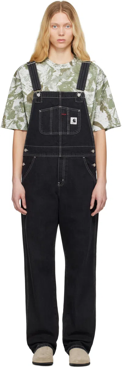 CARHARTT BLACK BIB STRAIGHT DENIM OVERALLS