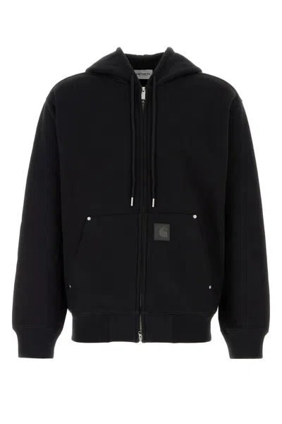 CARHARTT BLACK COTTON BLEND HOODED ELDON SWEAT JACKET