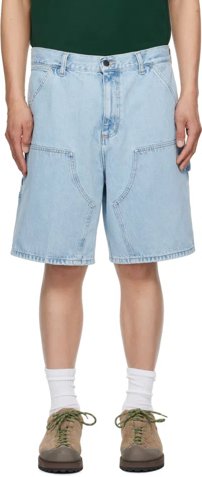 CARHARTT BLUE DOUBLE KNEE DENIM SHORTS